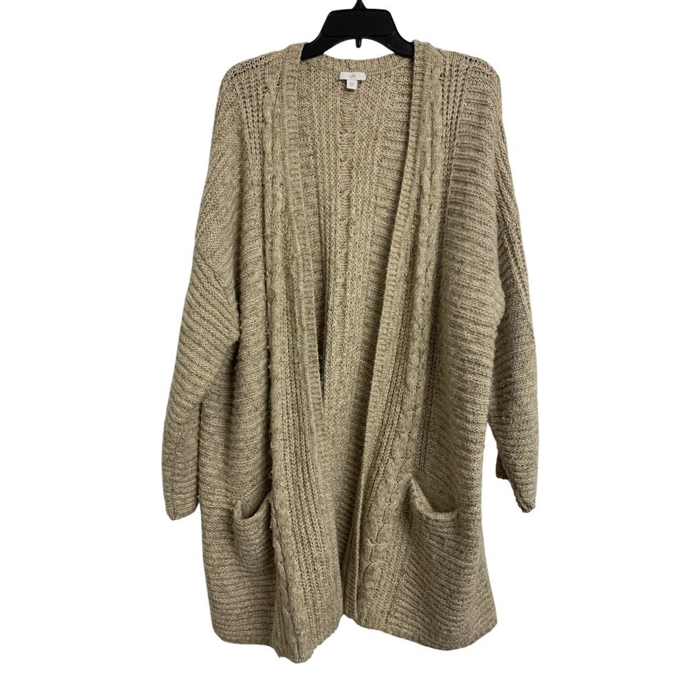 J. Jill Open Cable Knit Cotton‎ Sweater Cardigan Size XL Beige